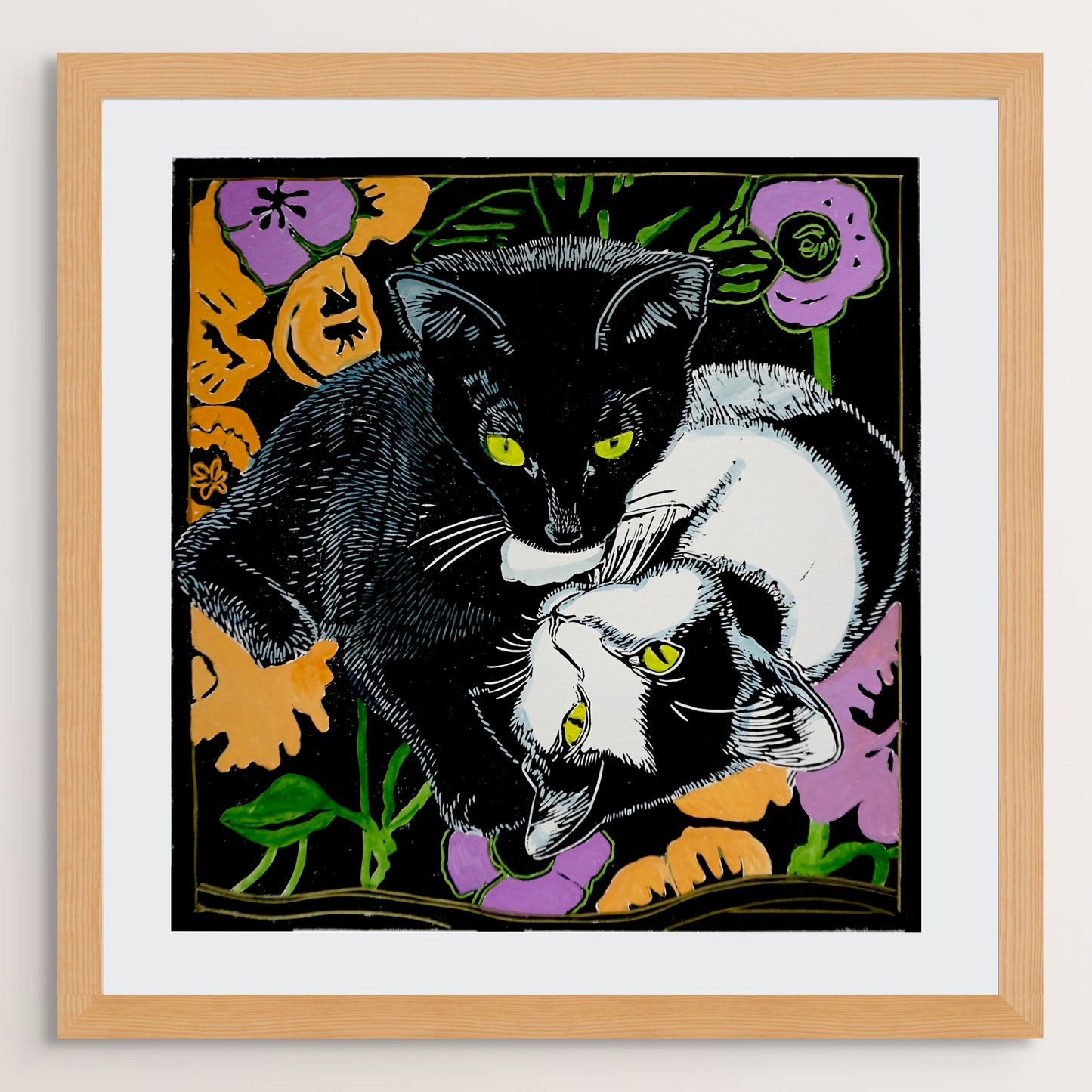 Poppy and Jasper - kittens linocut print