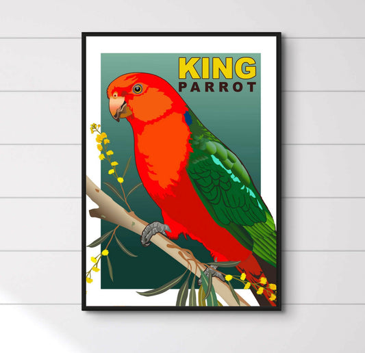 King Parrot retro wall art poster