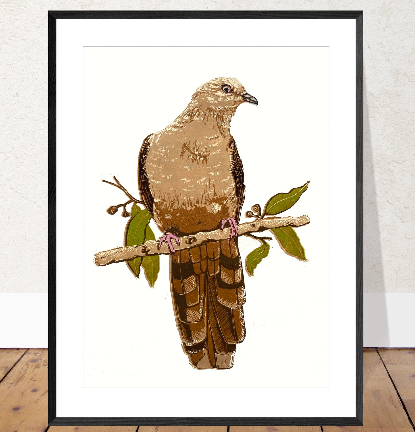 Brown Cuckoo Dove Linocut Print